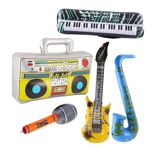 MOLUCKFU 5 Teiliges Set Aufblasbare Musikinstrumente Radio Mikrofon Gitarre Saxophon Und Klavier Lustige Und Coole Party Dekorationen Zufälligen Farben Für Kinderfeste Und von MOLUCKFU