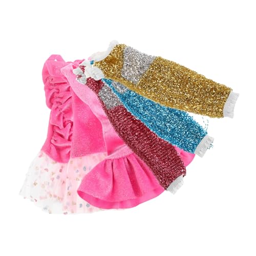 MOLUCKFU 6 STK Babydoll-Kleid Mit Pailletten Partykleid Kleid Puppenkleid Für Mädchen Kleider Brautjungfernkleid Mit Einer Schulter Sommer EIN Schulterkleid Glitzerpuppenkleidung Polyester von MOLUCKFU