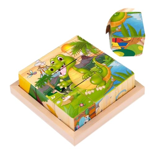 MOLUCKFU 6 Seitiges Holzpuzzle 3D Für Lernspielzeug Mit Cartoon Motiven Für 3 6 Jahre Inklusive 1 Tray Und 9 Dinosaurier Puzzlestücken Pädagogisches Für Kreatives von MOLUCKFU