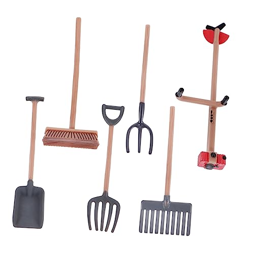 MOLUCKFU 6 Teiliges Set Gartenwerkzeug Ornament Sandkasten Zubehör Mini Sandfarm Werkzeuge Modell Mini Farm Werkzeug Miniatur Rechen Eimer Sandwerkzeug Sandgarten Zubehör von MOLUCKFU