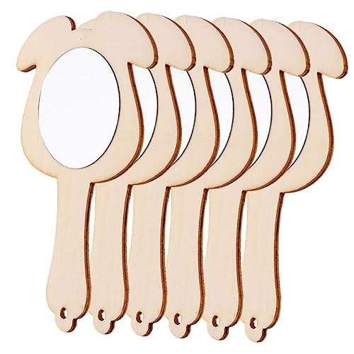 MOLUCKFU 6St Holzspiegel Lernspielzeug für Kinder unfertiger Griffspiegel Mini-Zubehör Kinder bastelset basteln für Kinder Spiegelspielzeug für den Haushalt kleine DIY Spiegel hölzern Khaki von MOLUCKFU