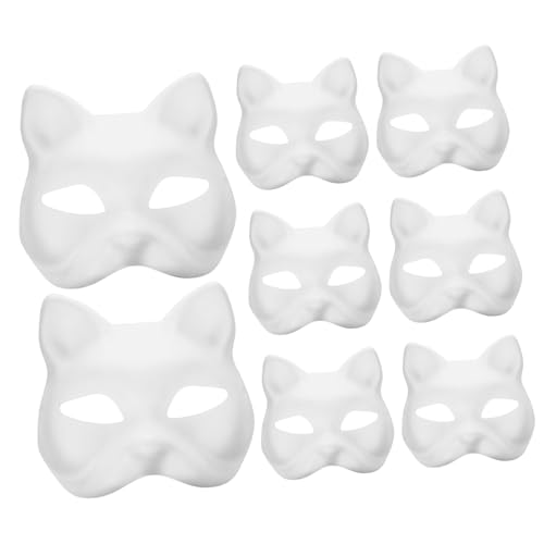 MOLUCKFU 8 Stück Zellstoff Rohling Maske Katze Cosplay Maske Tier Rohling Maske Katzen Rohlinge Unbemalte Maskerade Masken Tiermaske Basic Rohling Kostüm Maske Oper von MOLUCKFU