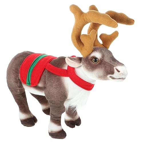 MOLUCKFU Ausgestopft Tiere Stehendes Rentier Hirsch Stofftier Dinosaurier Haustier Plüsch Rentier Rentierfiguren Weihnachten Rentier Tragen Hirsch Figur Weihnachtsmann REH Kuh Kurzer Plüsch von MOLUCKFU