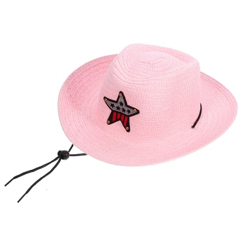 MOLUCKFU Cowboyhut für Kinder kindermütze kinder kappe kindergeburtstags mitgebsel Kinder Westernhut Sommerhut aus Stroh Sonnenhut am Strand Hut mit breiter Krempe Dekorationsparty Rosa von MOLUCKFU