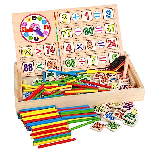 MOLUCKFU Holzspielzeug Mathe Lernspielzeug Montessori Zahlenblock Spielzeug Zählendes Spielzeug Arithmetisches Lernspielzeug Stabbausteine Hölzerne Zahlenkarten Mit Box von MOLUCKFU