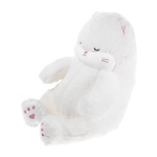 MOLUCKFU Katzenkissen Katzenkuscheltier Kinder Kuscheltier Katzen Kuscheltier Geschenkideen Katzenliebhaber Plush cat Vogel Stofftier Plüsch-Katzenspielzeug Katze Plüsch PP Baumwolle Weiß von MOLUCKFU