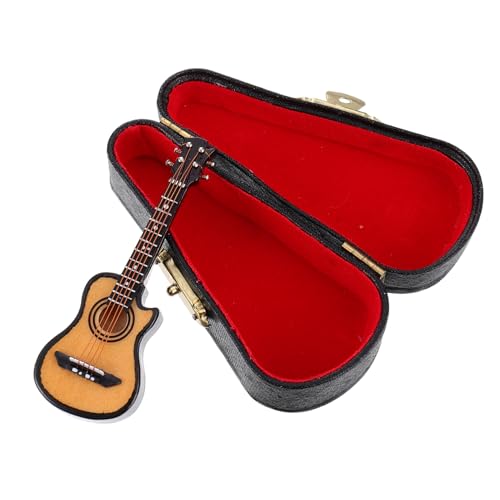 MOLUCKFU Miniatur Gitarre Modell Statue Gitarre Ornament Set Mit Ständer Und Koffer Für Musikliebhaber Und Sammler Dekorative Musik Instrumente Für Zuhause Und Büro von MOLUCKFU