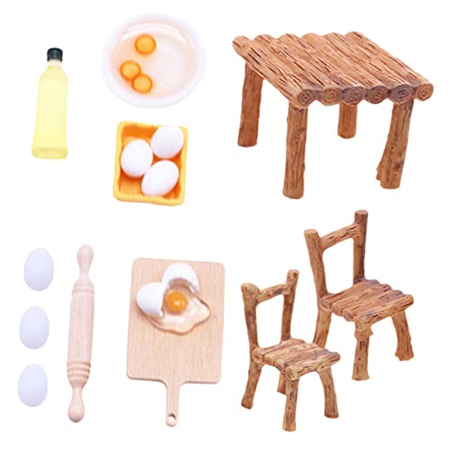 MOLUCKFU Miniatur Küchenspielset Für Puppenhaus 1 Set Mit Holzstühlen Miniatur Esstisch Und Backutensilien Aus Resin Ideal Für Kreative Spielszene Und Dekoration Ihrem Puppenhaus von MOLUCKFU