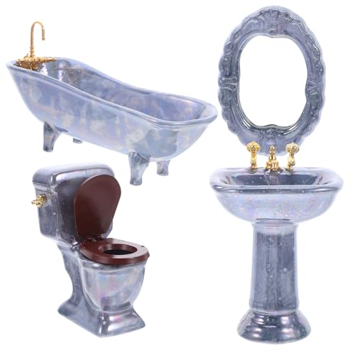 MOLUCKFU Miniatur-Porzellan-Badezimmer-Set für Puppenhaus Mini-Badezimmer mit Badewanne Wc Waschbecken und Spiegel Realistische Langlebige Möbel für Puppenhaus-Dekoration und Sammler MOLUCKFU Miniatur-Porzellan-Badezimmer-Set für Puppenhaus Mini-Badezimmer mit Badewanne Wc Waschbecken und Spiegel Realistische Langlebige Möbel für Puppenhaus-Dekoration und Sammler von MOLUCKFU