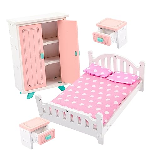 MOLUCKFU Miniaturmöbel Set Für Puppenhaus Modernes Miniatur Schlafzimmer Mit Bett Nachttisch Und Schrank Ideal Für Puppenhaus Dekoration Und Kreative Spielwelten von MOLUCKFU