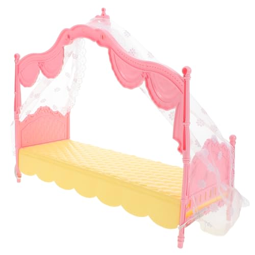 MOLUCKFU Prinzessin Bett Minibettverzierung Mini-puppenhausbett Simuliertes Kleinkind-mädchenbett Puppenmöbel Puppenhausmöbel Puppenhaus-miniaturartikel Minibett Für Puppe Rosa Spitze von MOLUCKFU