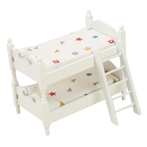 MOLUCKFU Puppenhaus Etagen Bett Puppenbett Babypuppentrage für Kinder Miniatur Spielzeug Koje puppenhaus Schlafzimmer puppenhaus Einrichtung Mini-Verzierung Puppenhausmöbel Requisiten Birke von MOLUCKFU