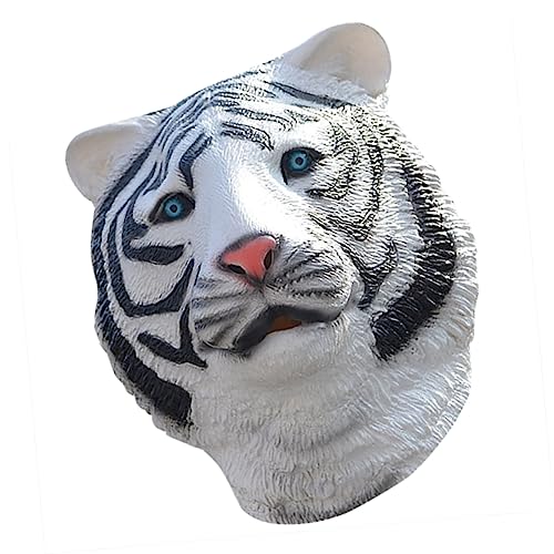 MOLUCKFU Tiger-Kopfbedeckung Rave-Maske Halloween Maskerade Tiermasken Tassen hallowen masks tierkostüme stutzenhalter gruselige Tigerkopfbedeckung Tigermaske für Leistung Emulsion Weiß von MOLUCKFU