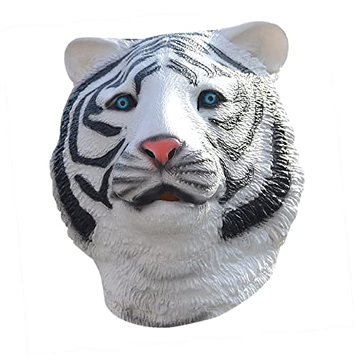 MOLUCKFU Tiger-Kopfbedeckung die Maskenmaske Tierkopfmasken realistische Katzenmaske halloween masken halloweenmaske lebendige Tigermaske einzigartige Tigerkopfbedeckung Emulsion Weiß von MOLUCKFU