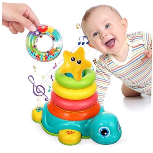 Schildkröte Krabbelndes Babyspielzeug Säuglingsspielzeug Babyspielzeug Für Mädchen Kinderspielzeug Kleinkindspielzeug Stapelringe Babyspielzeug Mit Geräuschen Ringstapler MOLUCKFU von MOLUCKFU