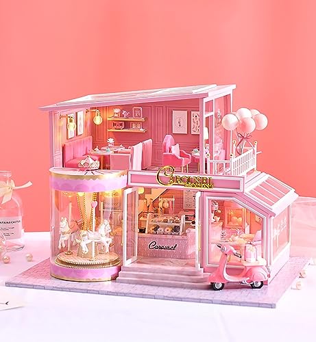 DIY-Miniatur-Puppenhaus-Bausätze, exquisiter handgefertigter Modellbausatz, komplett mit Staubschutzhülle für Möbel und LED-Leuchten, ideal als romantisches Geschenk für einen verliebten erwachsenen F von MOLVUS