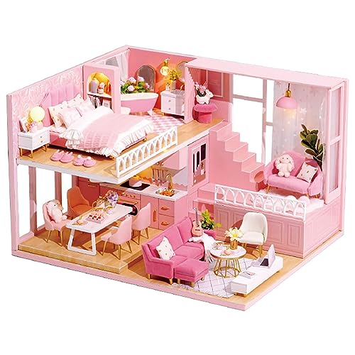 DIY-Miniatur-Puppenhausmöbel-Bausatz, Maßstab 1:24, kreatives Holzhandwerksspielzeug, enthält Möbelstaubschutz und LED-Licht für erwachsene Freunde, Liebhaber, Geburtstagsgeschenk, anspruchsvolle Heim von MOLVUS