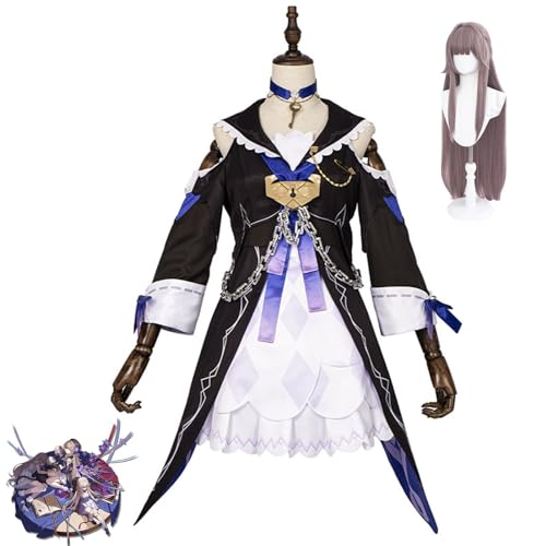 MOLVUS Anime Honkai Star Rail Herta Spielkostüm Cosplay Kostüm Lolita Kleid Uniform Halloween Party Outfit Damen, Kopfschmuck, Ringe von MOLVUS