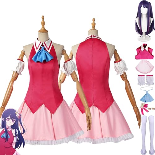 MOLVUS Anime Oshi no Ko Hoshino Ai Cosplay Kostüm Hoshino Rubii Rose Kleider Uniform Perücke Kopfschmuck Komplettset Halloween Rollenspiel Party Uniform für Mädchen von MOLVUS