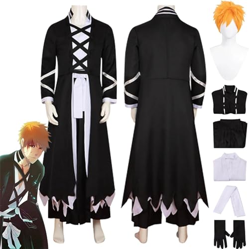 MOLVUS B'leach Kurosaki Ichigo Cosplay Kostüm Voller Anzug Schwarze Uniform Cape Halloween Karneval Party von MOLVUS