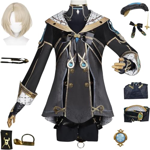 MOLVUS Genshin Impact Freminet Cosplay-Kostüm, komplettes Set mit Perücke, Genshin Freminet Cosplay-Verkleidung, Freminet Cosplay-Uniform, Halloween, Karneval, Party, Bühnenauftritt, Kostüm für Fans von MOLVUS