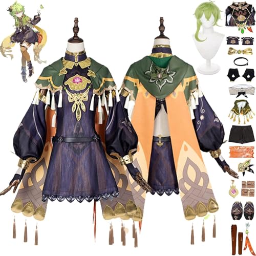 MOLVUS Genshin Impact Sumeru Collei Cosplay-Kostüm, Outfit, Spielfiguren, Hu Tao, Uniform, Kleid, komplettes Set, Halloween-Party, Karneval, Verkleidung, Anzug mit Perücke von MOLVUS