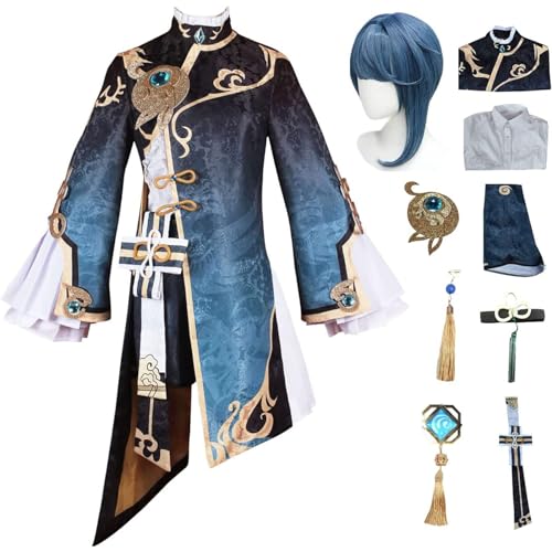 MOLVUS Genshin Impact Xingqiu Cosplay-Kostüm, komplettes Set mit Perücke, Genshin Cosplay-Verkleidung, Xingqiu Cosplay-Uniform, Halloween-Karnevalsparty, Bühnenauftrittskostüm von MOLVUS