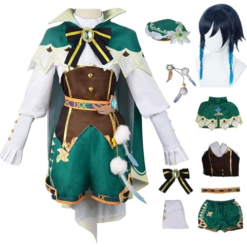 MOLVUS Venti Genshin Impact Outfit Genshin Cosplay Kostüm mit Hut Halloween Kostüm Für Fans von MOLVUS