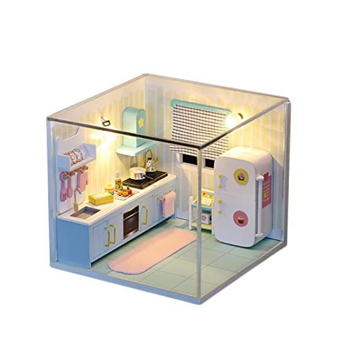 Puppenhaus-Bausatz zum Selbermachen, Puppenhaus-Mini-Jiugongge-Wohnung + LED, handgefertigte Miniatur-Gebäudemodelle zum Zusammenbauen, für befreundete Kinder (Farbe: A) (D) von MOLVUS