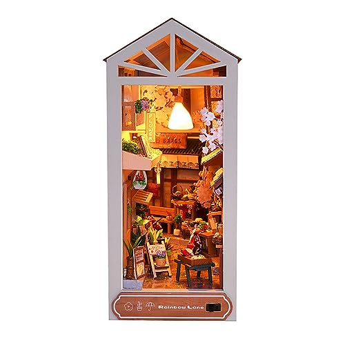 Puppenhaus-DIY-Miniaturbausatz „Book Nook“, Bücherregal-Einsatzdekor, 3D-Holzpuzzle-Miniaturbausatz „Book Nook“, ausgestattet mit Holzmöbeln und LED-Leuchten für kreativ zusammengebaute Buchstützen von MOLVUS
