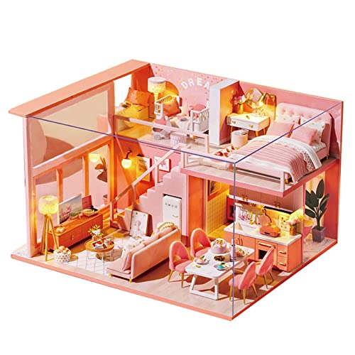 Puppenhaus-Miniaturen, kreatives DIY-Mini-Puppenhaus mit handgefertigten Möbeln, wunderbares Projekt/Geschenk für Kinder und Erwachsene (Größe: Standard) (Einfarbiges Upgrade) von MOLVUS