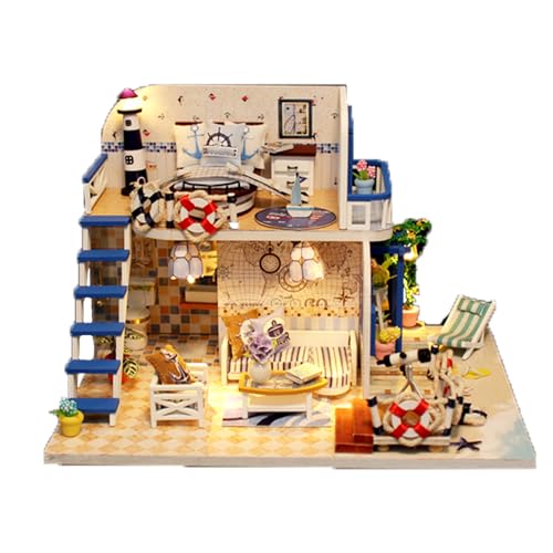 Simulierter Dachboden, Puppenhaus-Miniatur mit Möbeln, DIY-Holzhandwerk, magisches Puppenhaus, Mini-Handarbeitsset mit staubdichter Abdeckung und Musikwerk, kreative Raumidee im Maßstab 1:24, Geschenk von MOLVUS