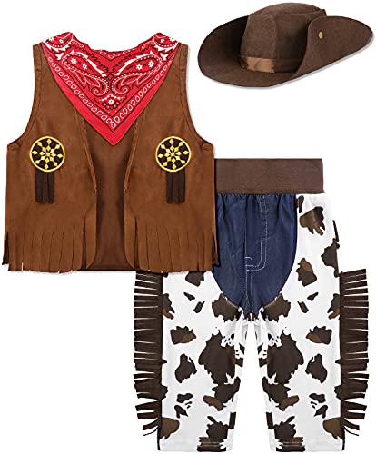 MOMBEBE COSLAND Baby Cowboy Kostüm Kinder Verkleidung mit Bandana und Hut, Karneval, Halloween-Kostüme, 12-18 Monate von MOMBEBE COSLAND