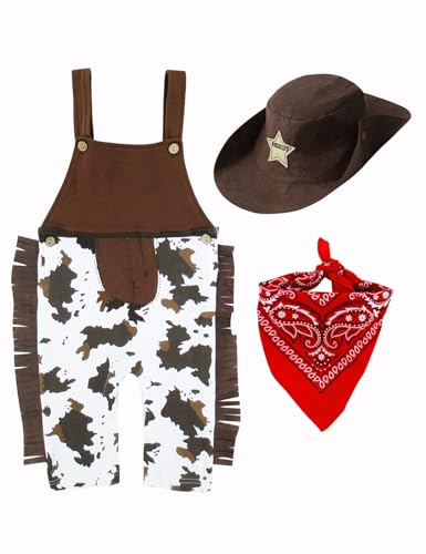 MOMBEBE COSLAND Baby Jungen Cowboy Strampler Karneval Western Outfits Overall Kleidung Set Braun 12-18 Monate von MOMBEBE COSLAND