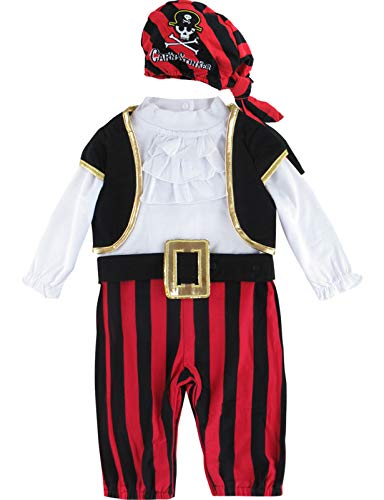 MOMBEBE COSLAND Baby Pirat Kostüm Junge Halloween Outfit, Schwarz, 18-24 Monate, 95 von MOMBEBE COSLAND