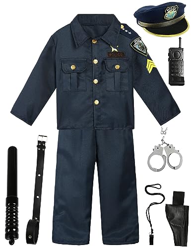 MOMBEBE COSLAND Jungen Dress Up America Polizist Kostüm Kinder Halloween Rollenspiel Dress Up Set, 5-7 Jahre von MOMBEBE COSLAND