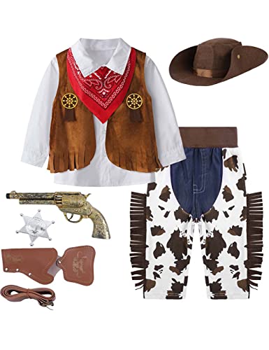 MOMBEBE COSLAND Kinder Jungen Western Cowboy Kostümset Kinder Halloween Cosplay Kostüm,5-6 Jahre von MOMBEBE COSLAND