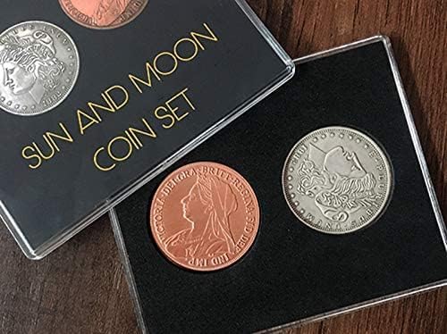 MOMOMAGE Sonne und Mond Münzen Set Magic Tricks Coin Transposition Vanish Magic Magician Accessory Close Up Illusions Prop Gimmick Mentalism von MOMOMAGE