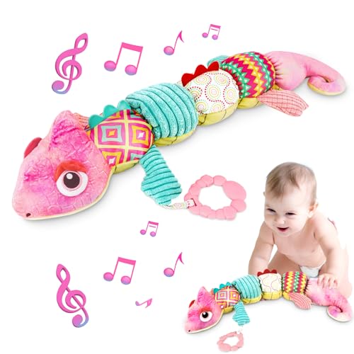 MOMSIV Baby Stofftier Spielzeug, Dinosaurier Musical Kuscheltier Plüschtier Spielzeug mit Lineal, Greifling für Baby, Niedlich Stofftier Spielzeug Geschenk für Jungen und Mädchen, Rosa MOMSIV Baby Stofftier Spielzeug, Dinosaurier Musical Kuscheltier Plüschtier Spielzeug mit Lineal, Greifling für Baby, Niedlich Stofftier Spielzeug Geschenk für Jungen und Mädchen, Rosa von MOMSIV