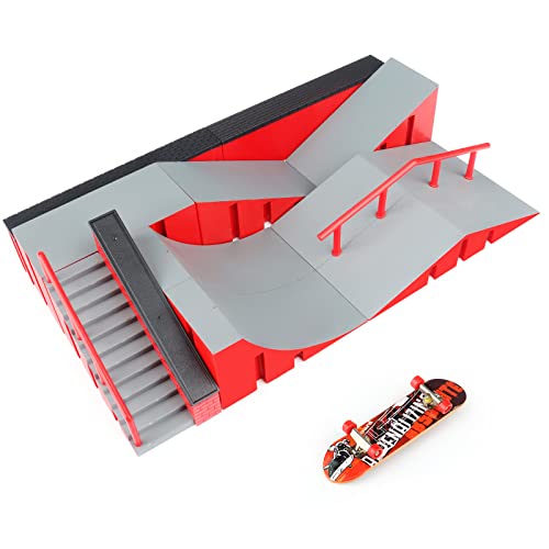 MOMSIV Mini Finger Skateboard, Lustiges Skatepark Board mit Rampenzubehör für Kinder (B) von MOMSIV