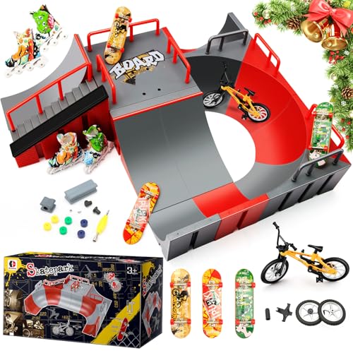 MOMSIV Mini Finger Skateboard und Rampenzubehör Set, anpassbares und baubares Rampenset mit Fingerboard, Skate Park Deck Truck Board Ramp Kit Spielzeug für Kinder ab 6 Jahren von MOMSIV