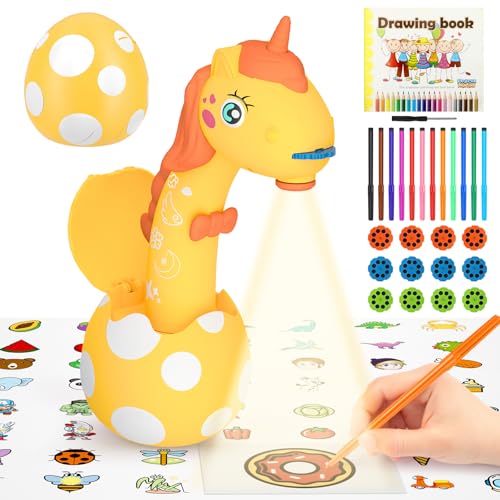 Zeichenprojektor für Kinder, Einhorn-Muster Projektor Verfolgen und Zeichnen Toy, MOMSIV Zeichenbrett Zeichenspielset Spielzeug mit 96 farbenfrohen Mustern für Jungen und Mädchen Geschenke, Gelb von MOMSIV