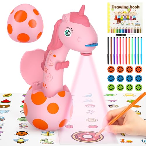 Zeichenprojektor für Kinder, Einhorn-Muster Projektor Verfolgen und Zeichnen Toy, MOMSIV Zeichenbrett Zeichenspielset Spielzeug mit 96 farbenfrohen Mustern für Jungen und Mädchen Geschenke, Rosa von MOMSIV