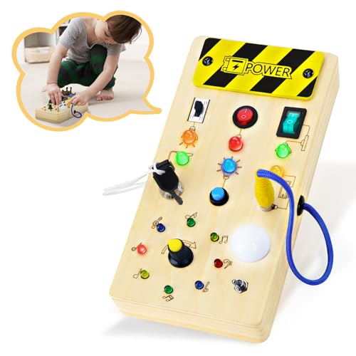 Montessori Busy Board, MOMSIV Baby Activity Board Holzspielzeug LED Lichtschalterspielzeug Sensorisches Lernspielzeug Motorikspielzeug für Kleinkinder ab 2 3 4 Jahr von MOMSIV