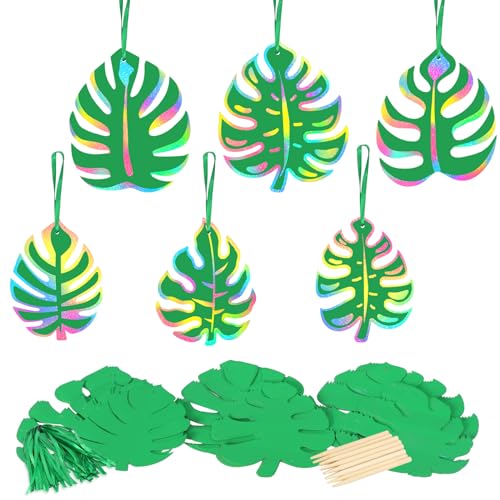 MONCAP 48 Stück Palmblätter Kratzbilder Palmenblätter Bastelset Palme Hawaii Basteln Tropische Pflanze DIY Sommer Scratch Art für Kinder Sommerparty Deko Hawaii Gartenparty Dschungel Kindergeburtstag von MONCAP