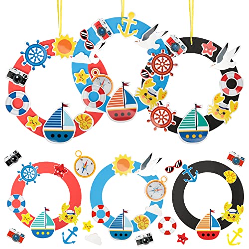 MONCAP 6pcs Meer Kränze Basteln Kinder Kranz mit Meeresmotiv Maritime Mix & Match Dekokränze zum aufhängen Strandmotiven Kunsthandwerk für Sommer Ozean Party Dekoration von MONCAP