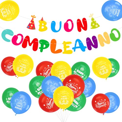 MONCAP Happy Birthday Girlande Mehrfarbig Banner Alles Gute zum Geburtstag Banner Banner Girlande auf Italienisch für Dekoration Haus Party Geburtstag von MONCAP