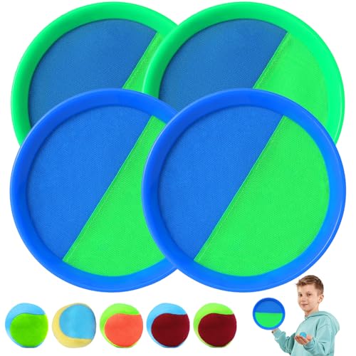 MONCAP Klettballspiel Wurfspiel Kinder Klettballspiel Klettball Strandspielzeug Kinderspiele Wurfspiel Garten Klettball Set mit 4 Fangscheiben 5 Bälle Ballspiel Outdoor Gartenspielzeug für Kinder von MONCAP