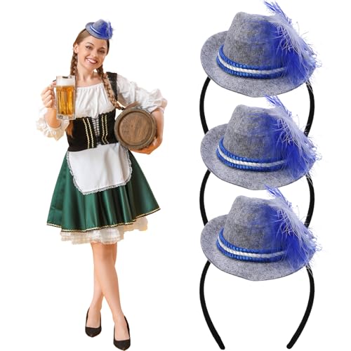 MONCAP 3 Stück Oktoberfest Seppelhut Haarreif Bierfest Tirolerhut Bayrische Party Trachtenhut Kopfbedeckung Volksfest Seppl Hut für Bierfest Geschenk Oktoberfest Party Accessoires Damen Herren von MONCAP