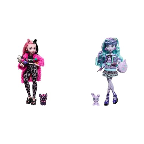 MONSTER HIGH Puppen- und Übernachtungszubehör & Puppe und Sleepover Zubehör, Twyla Puppe mit Pet Bunny Dustin, Creepover Party, HLP87 von MONSTER HIGH